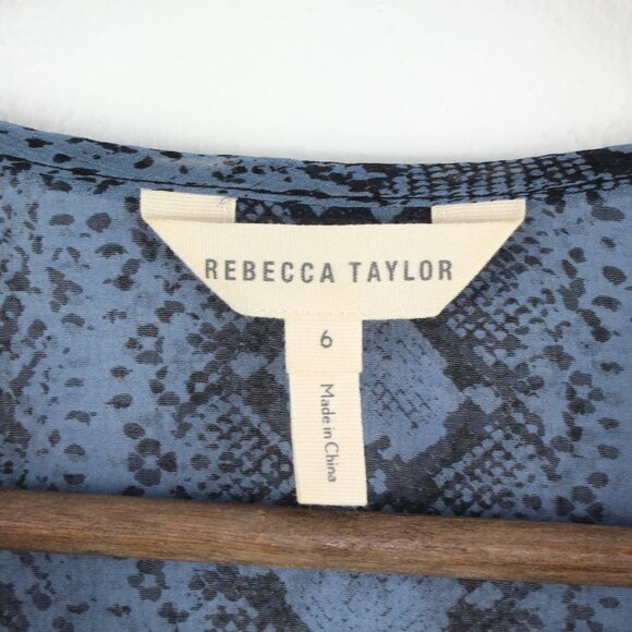 Rebecca Taylor Python Print Silk Chiffon Blouse‎ Blue 6 - Picture 5 of 9